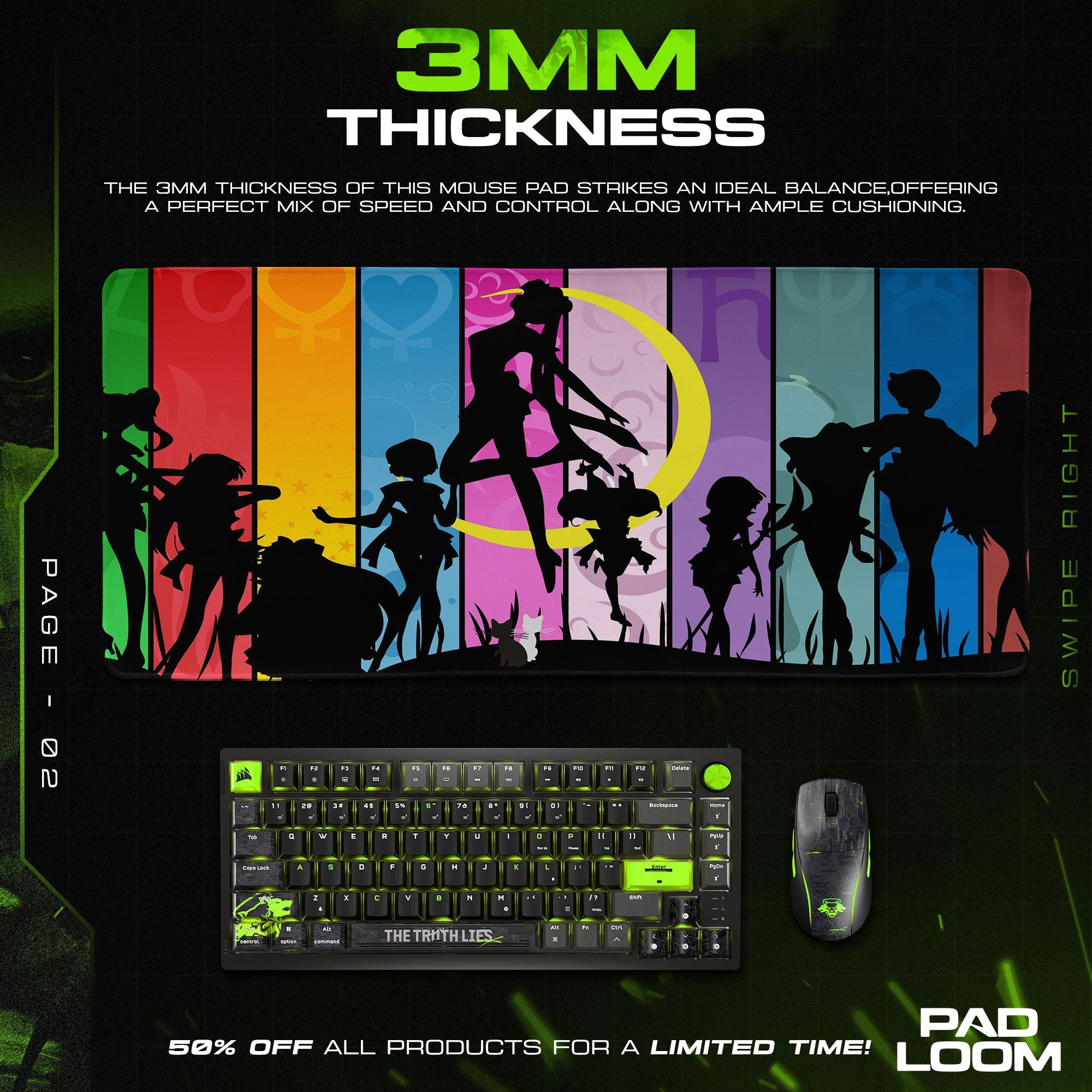 Sailor Moon Silhouette Mouse Pad - Retro Spectrum Desk Mat Padloom