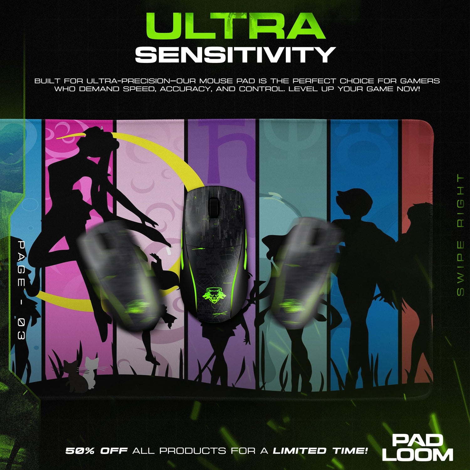 Sailor Moon Silhouette Mouse Pad - Retro Spectrum Desk Mat Padloom