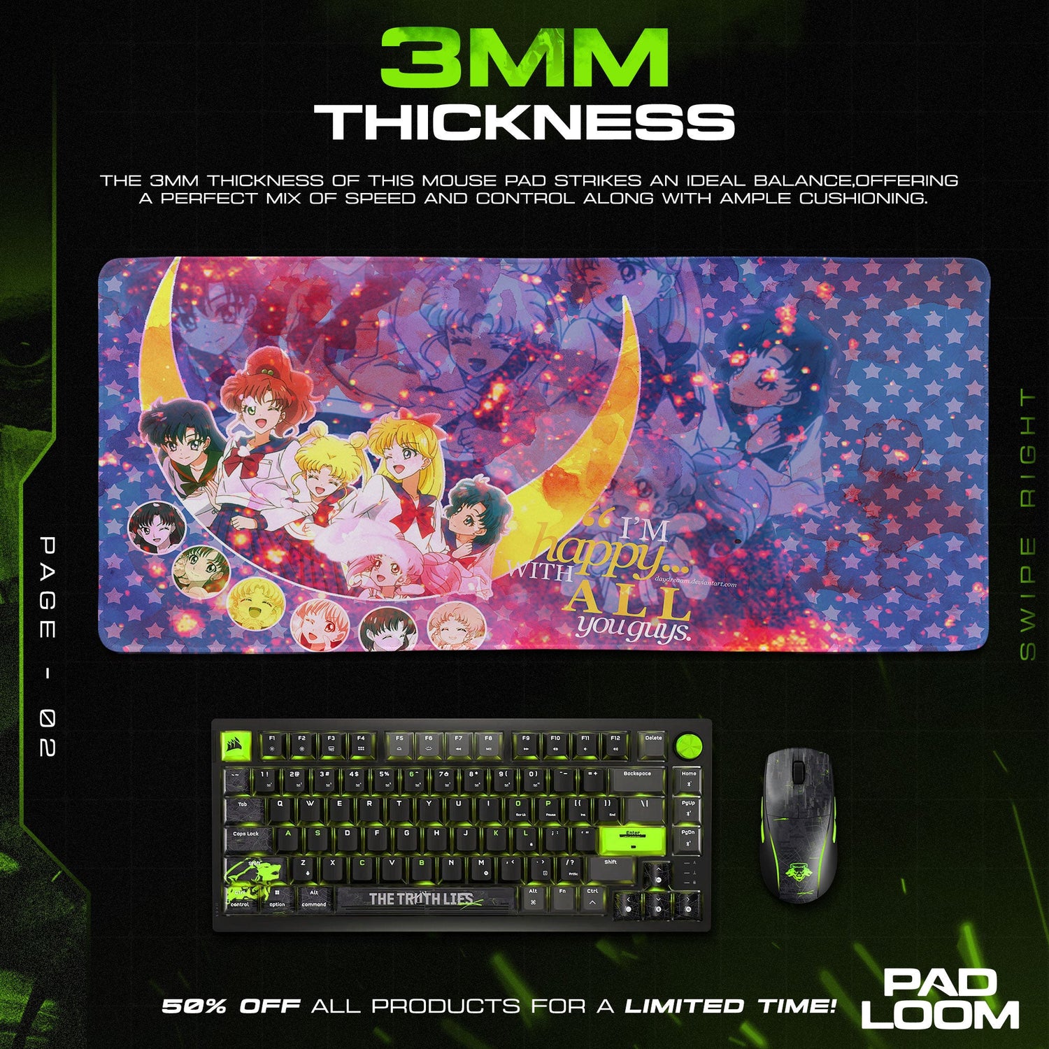 Sailor Moon Starry Night Mouse Pad, Anime Desk Mat Padloom