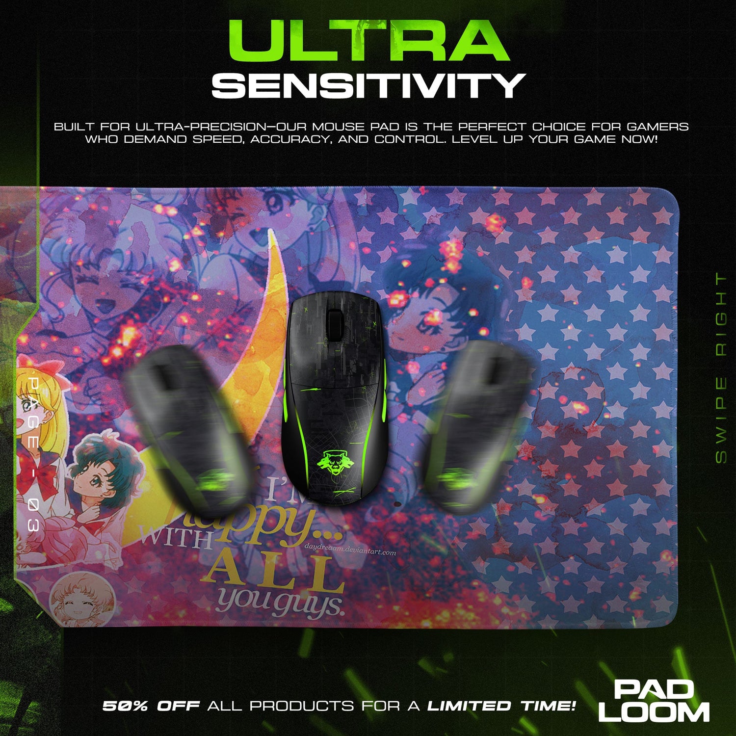 Sailor Moon Starry Night Mouse Pad, Anime Desk Mat Padloom