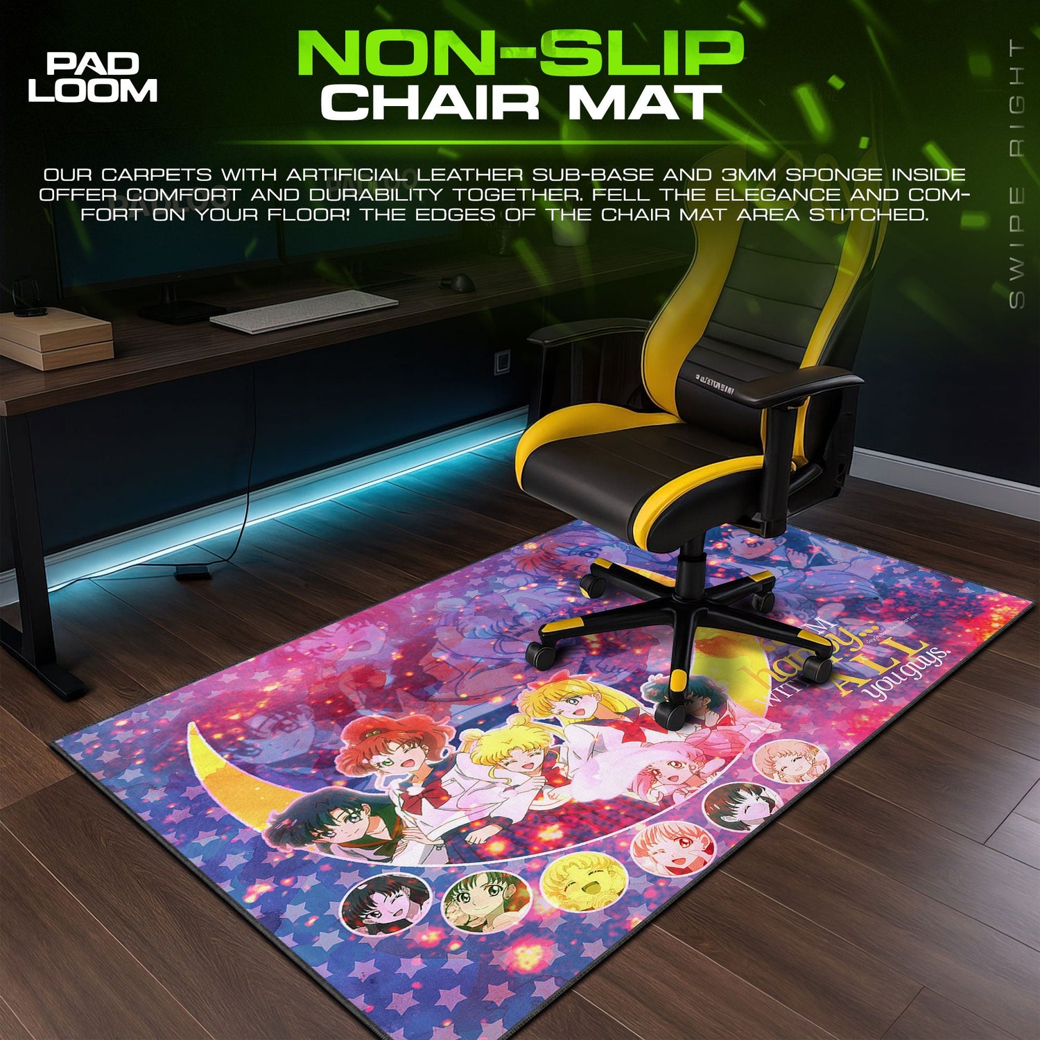 Sailor Moon Starry Night Mouse Pad, Anime Desk Mat Padloom