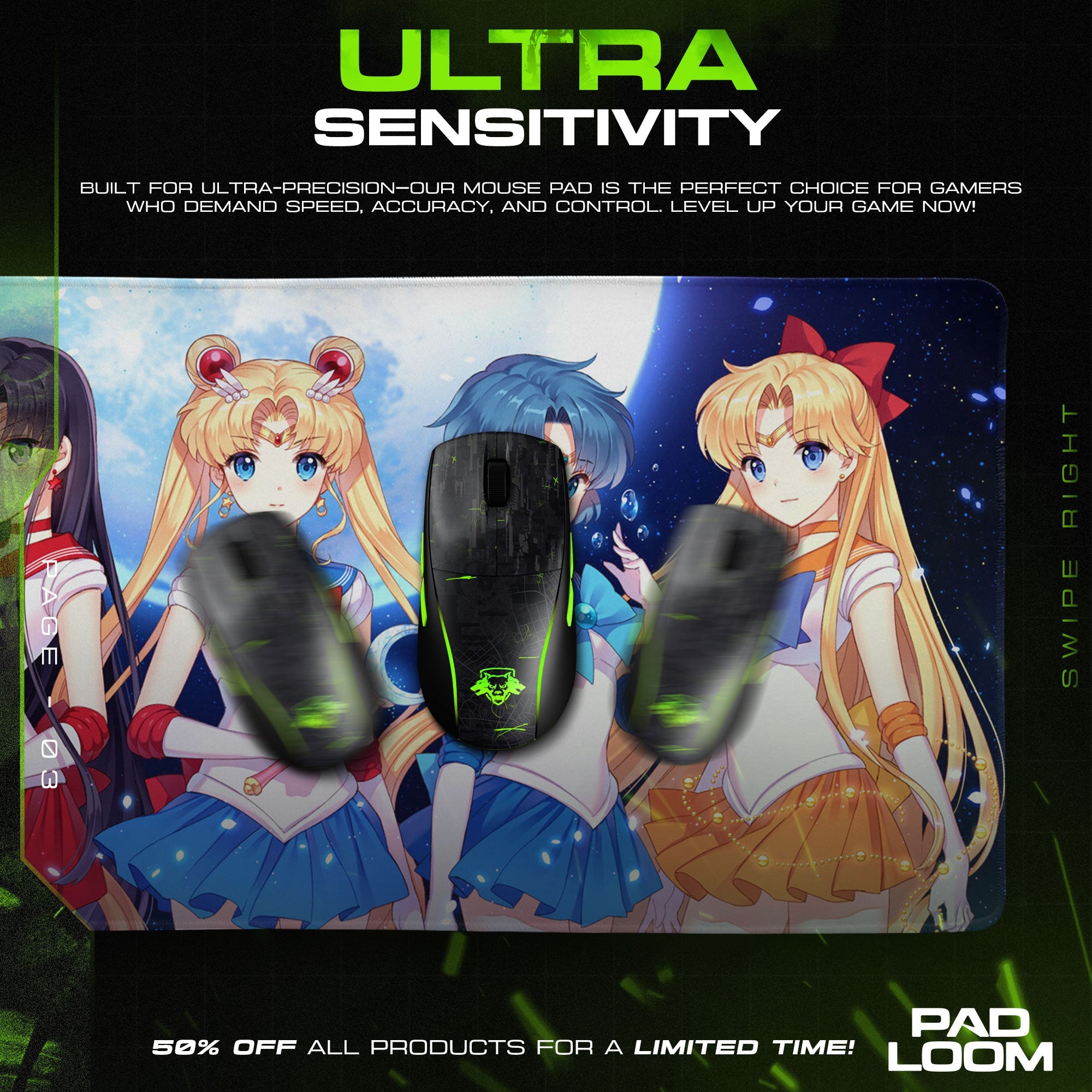 Sailor Moon Team Mouse Pad - Guardians Anime Desk Mat Padloom