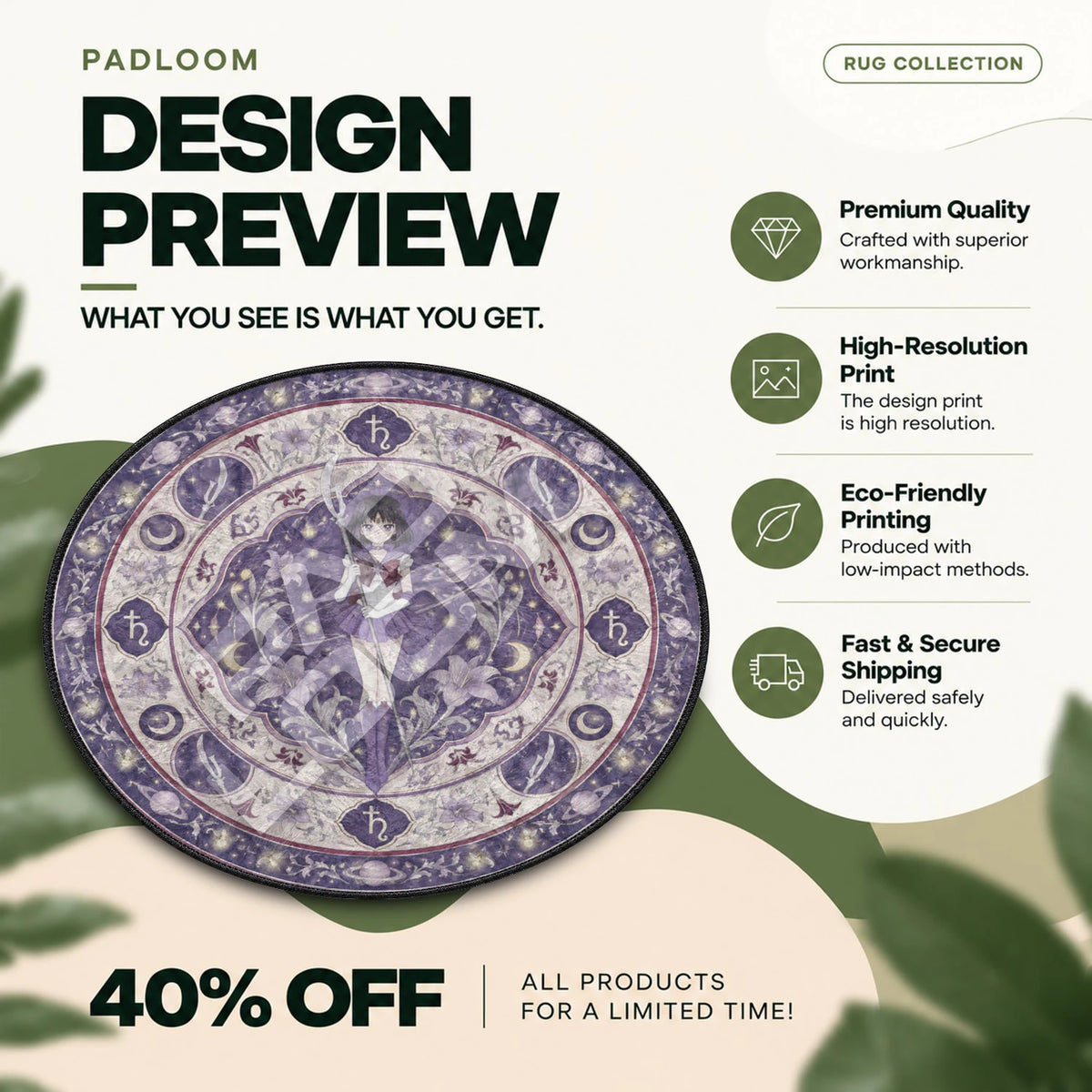 Sailor Saturn Glaive Sailor Moon round rug full design preview
