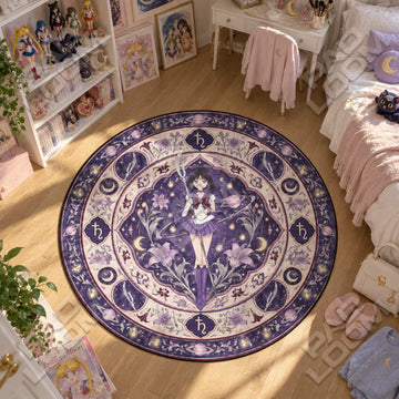 Sailor Saturn Glaive Sailor Moon round rug on a bedroom floor - Sailor Moon chair mat