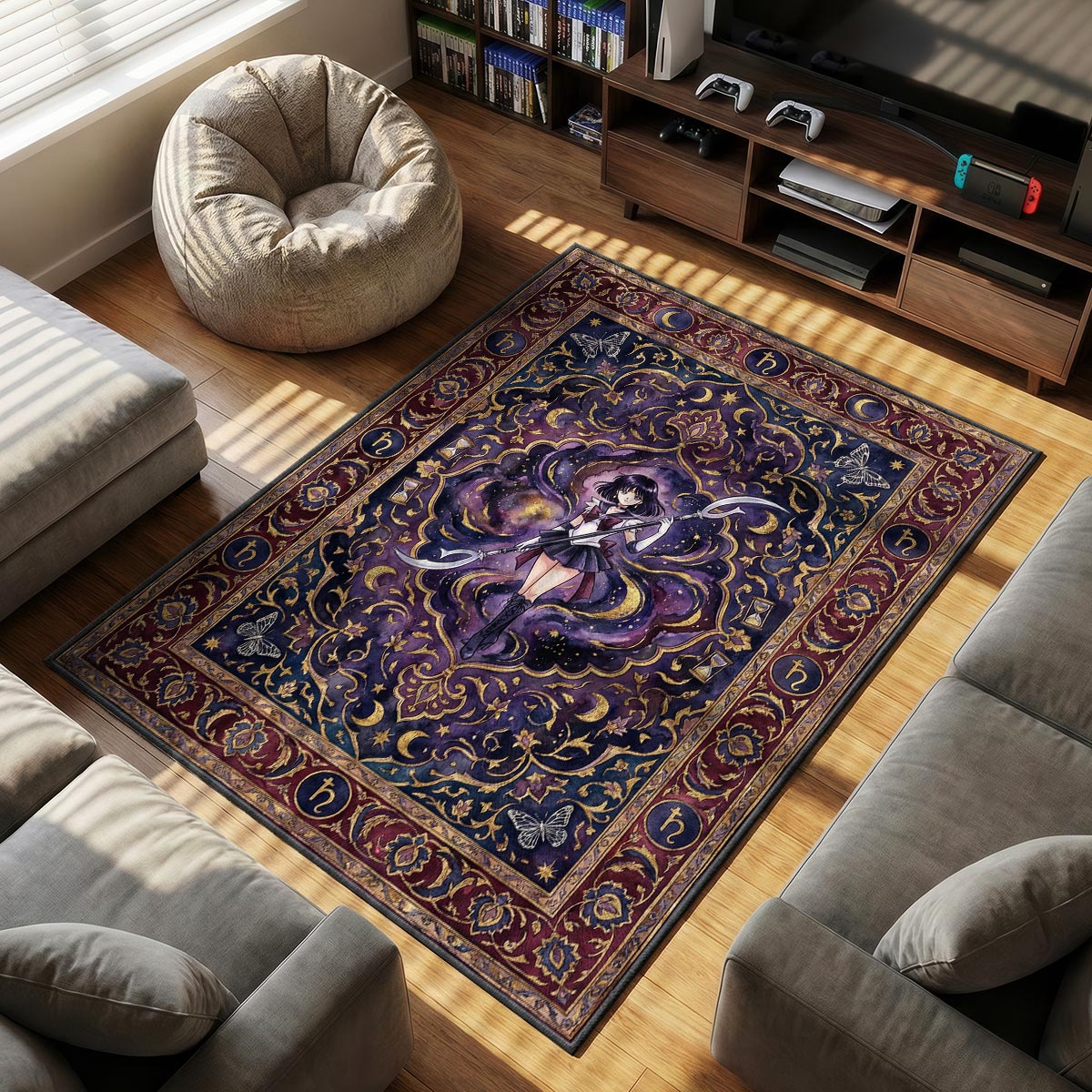 Sailor Saturn themed area rug for home decor fans