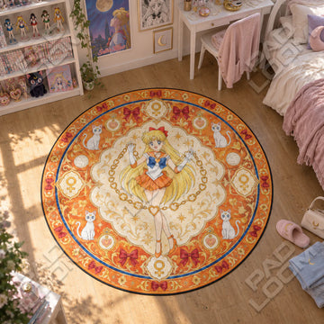 Sailor Venus Chain Sailor Moon round rug on a bedroom floor - Sailor Moon chair mat