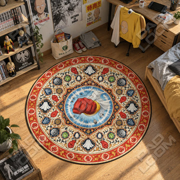 Saitama Medallion One Punch Man round rug on a bedroom floor - One Punch Man chair mat