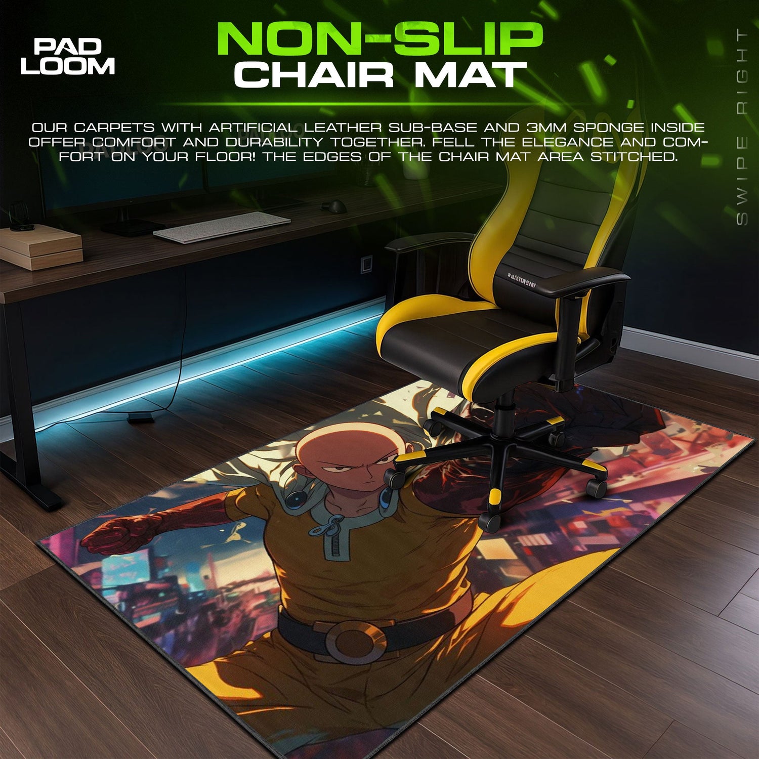 Saitama Mouse Pad - Power Surge Anime Desk Mat Padloom