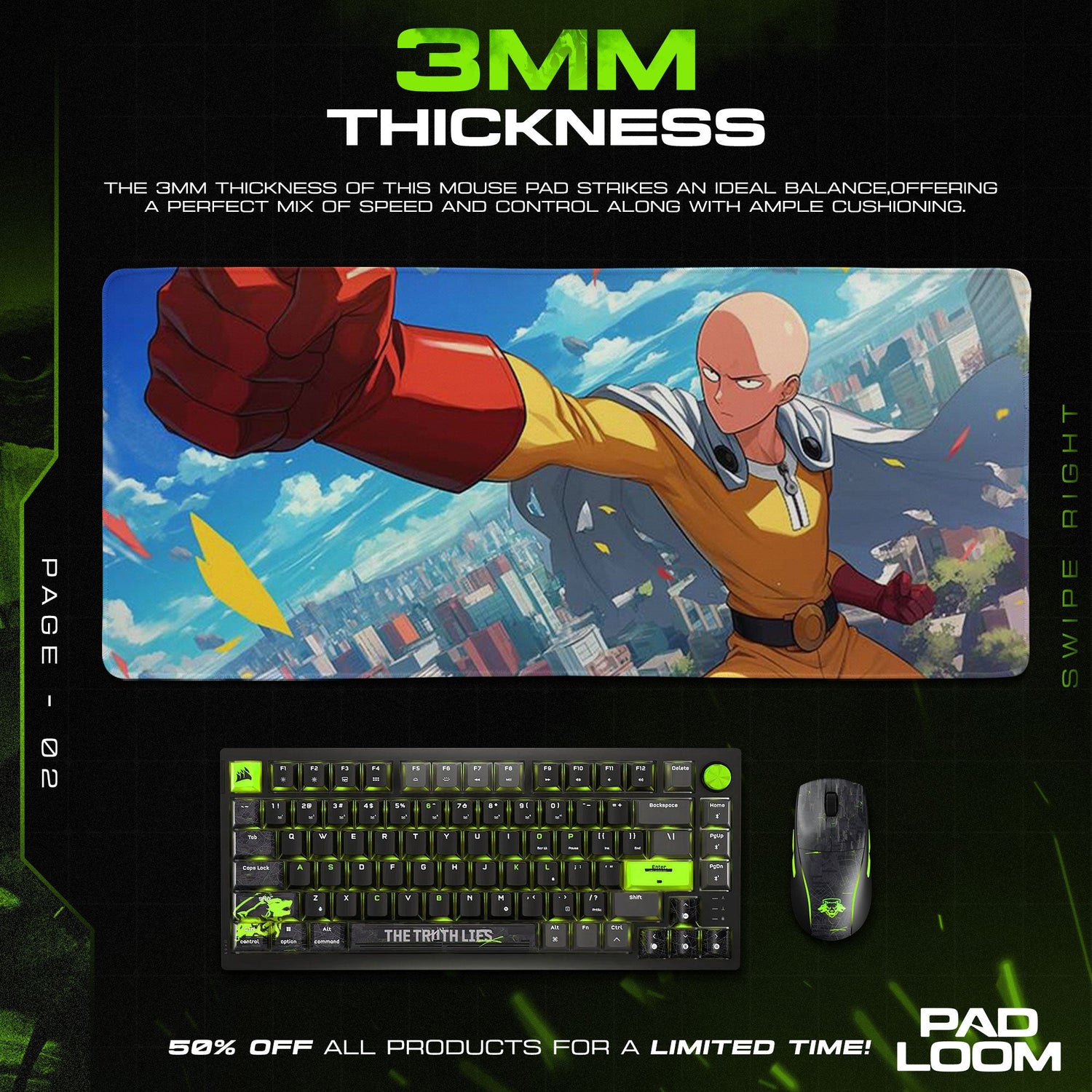Saitama Mouse Pad - Sky Punch Anime Desk Mat Padloom