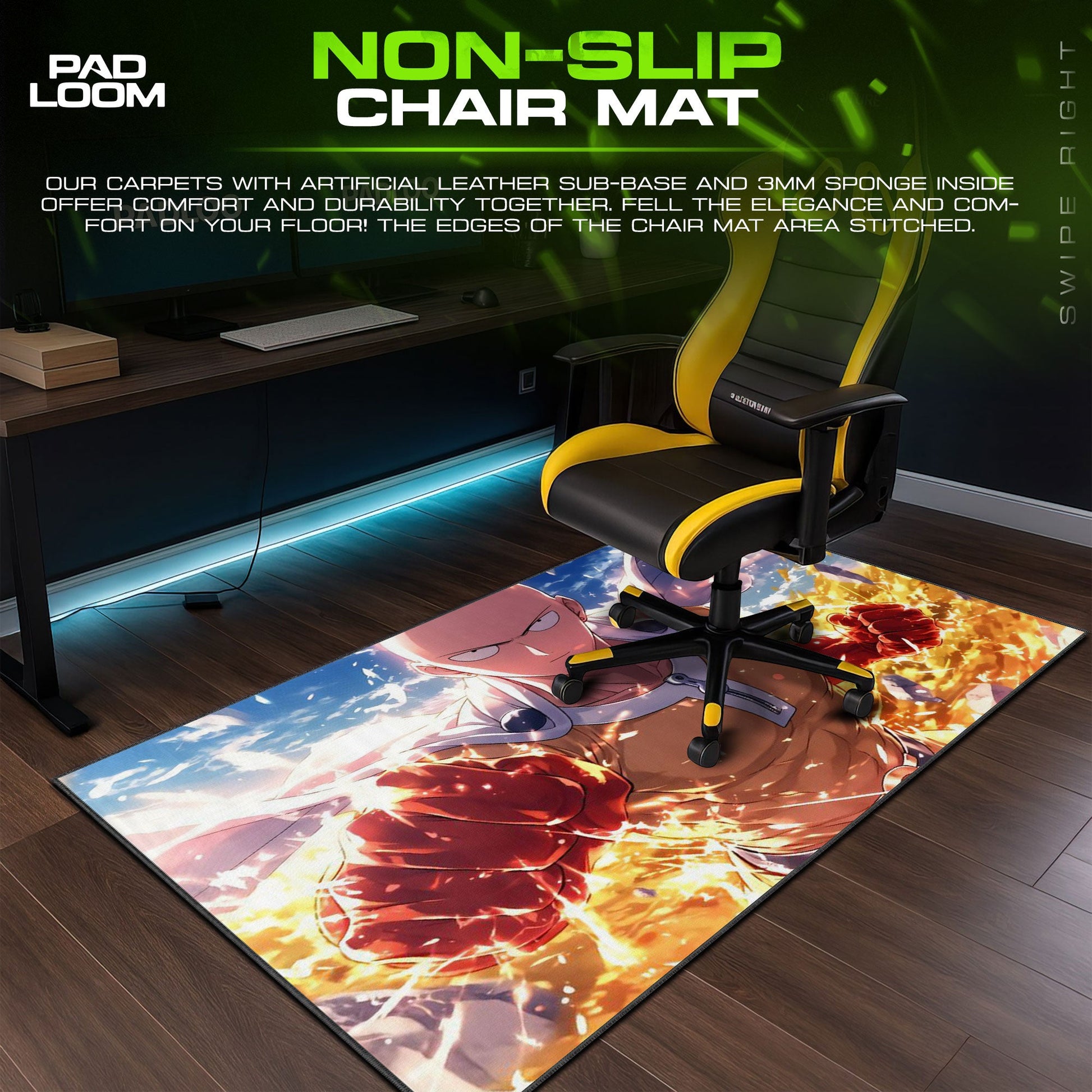 Saitama Mouse Pad - Power Surge Anime Desk Mat Padloom