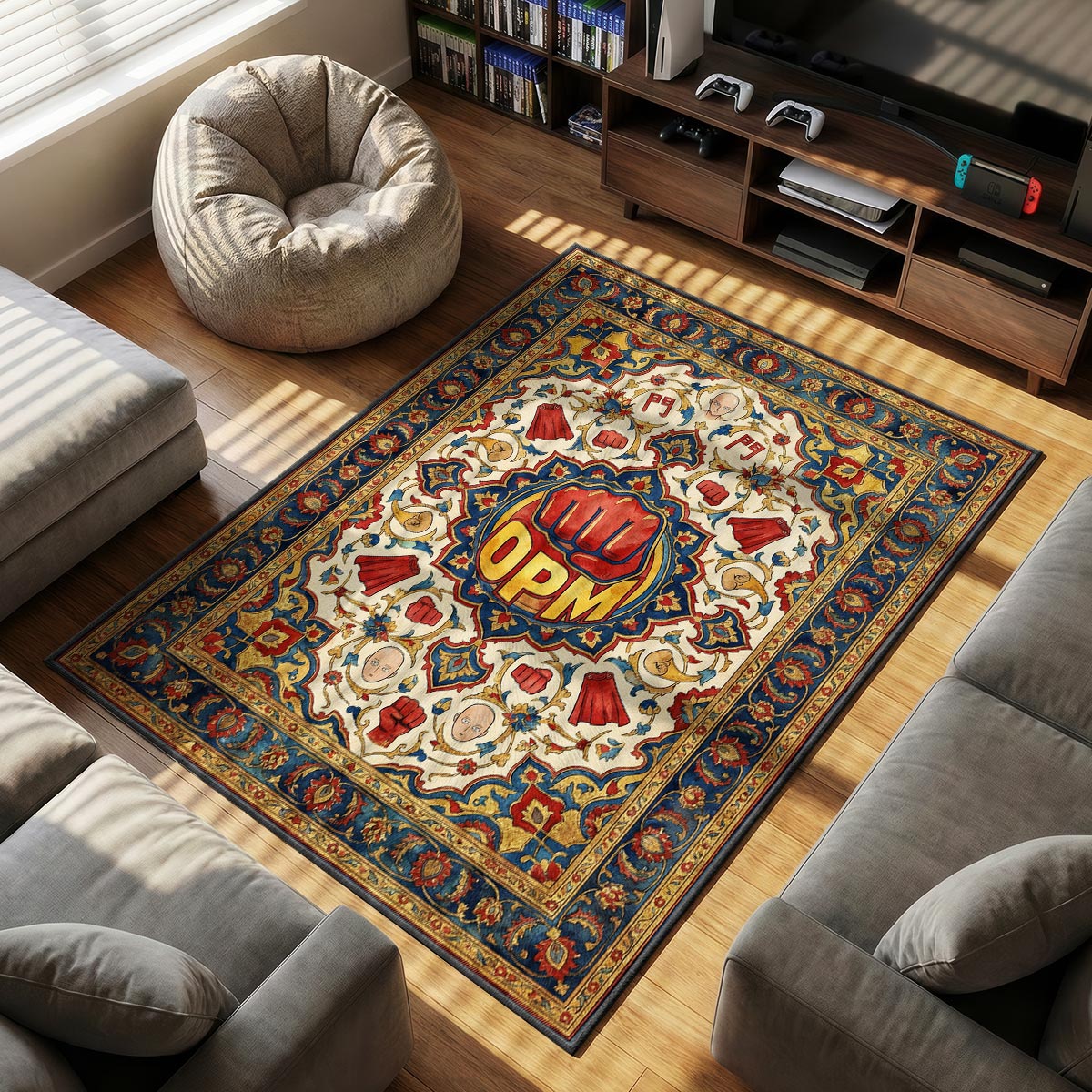 Genos Cyborg themed area rug for home decor fans
