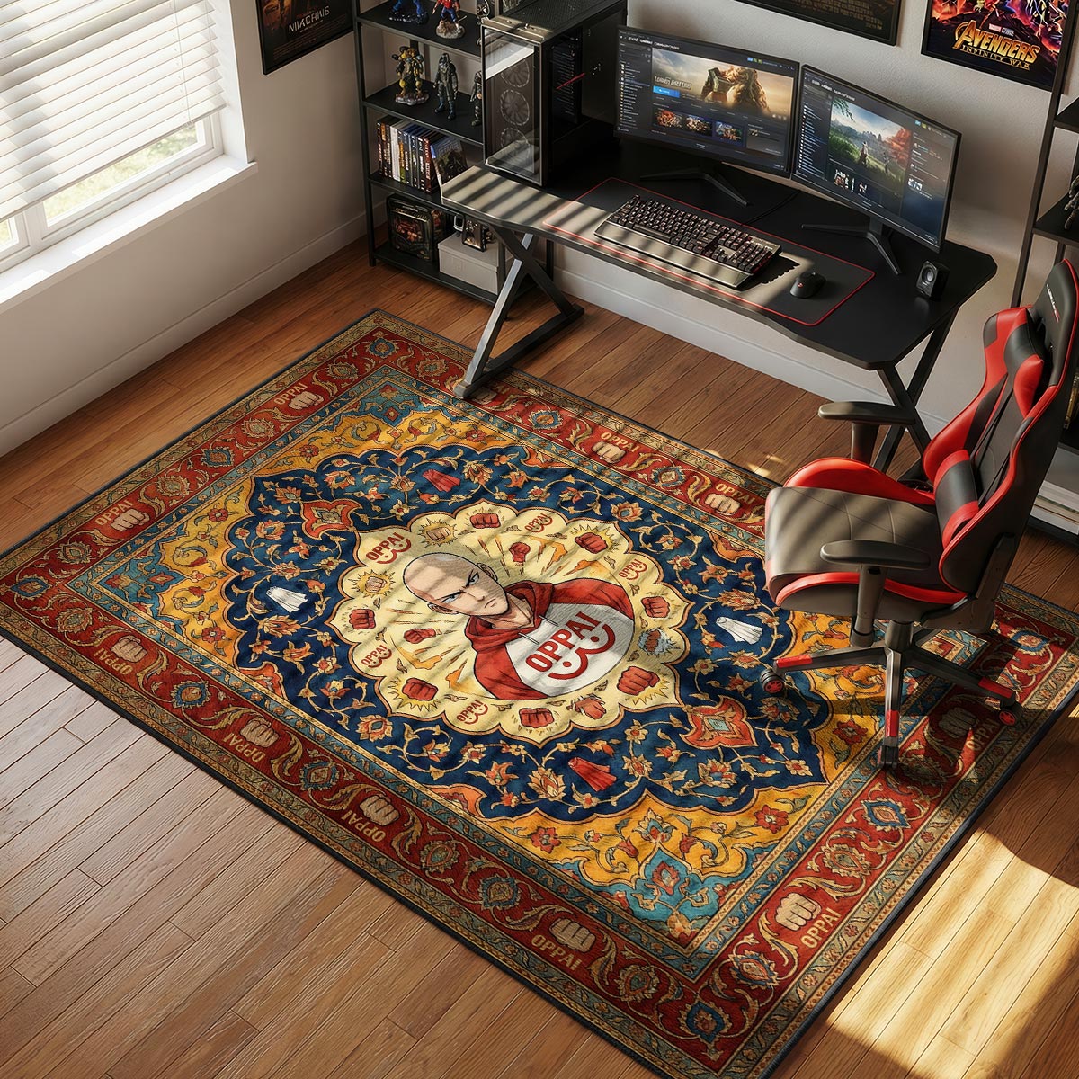 Saitama Oppai Hoodie One Punch Man Chair rug — main product view