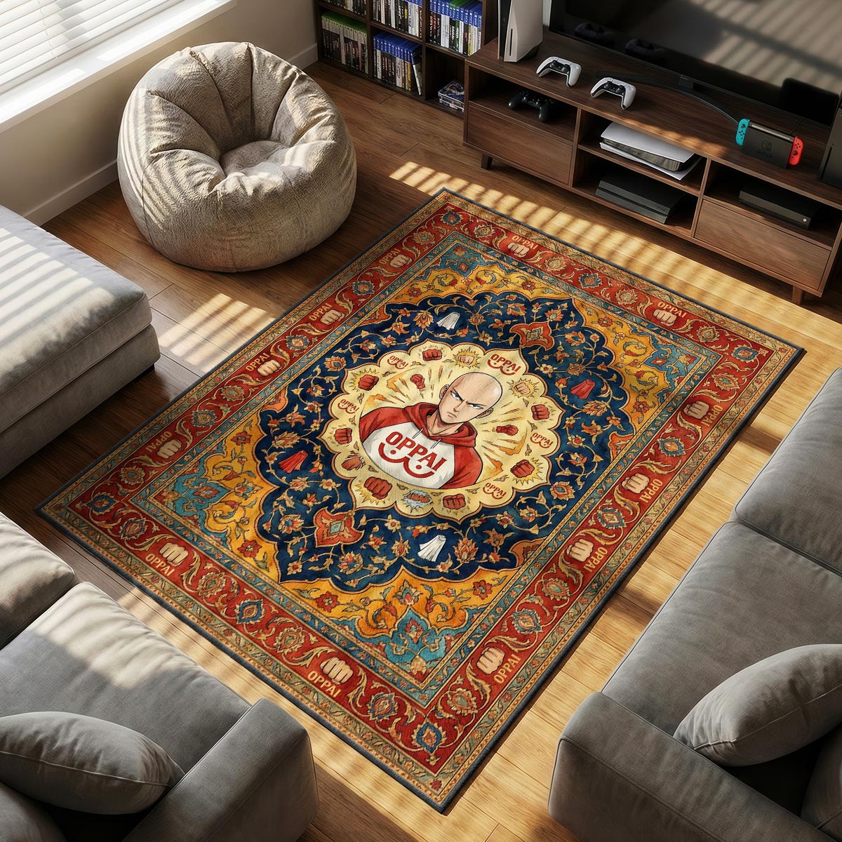 Saitama Oppai themed area rug for home decor fans