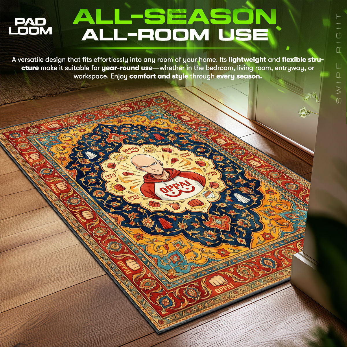 Saitama Oppai Hoodie One Punch Man Chair fan rug — premium quality print
