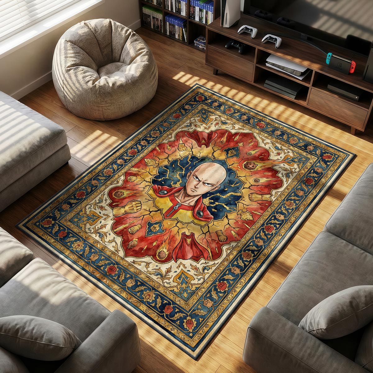 Saitama Serious themed area rug for home decor fans