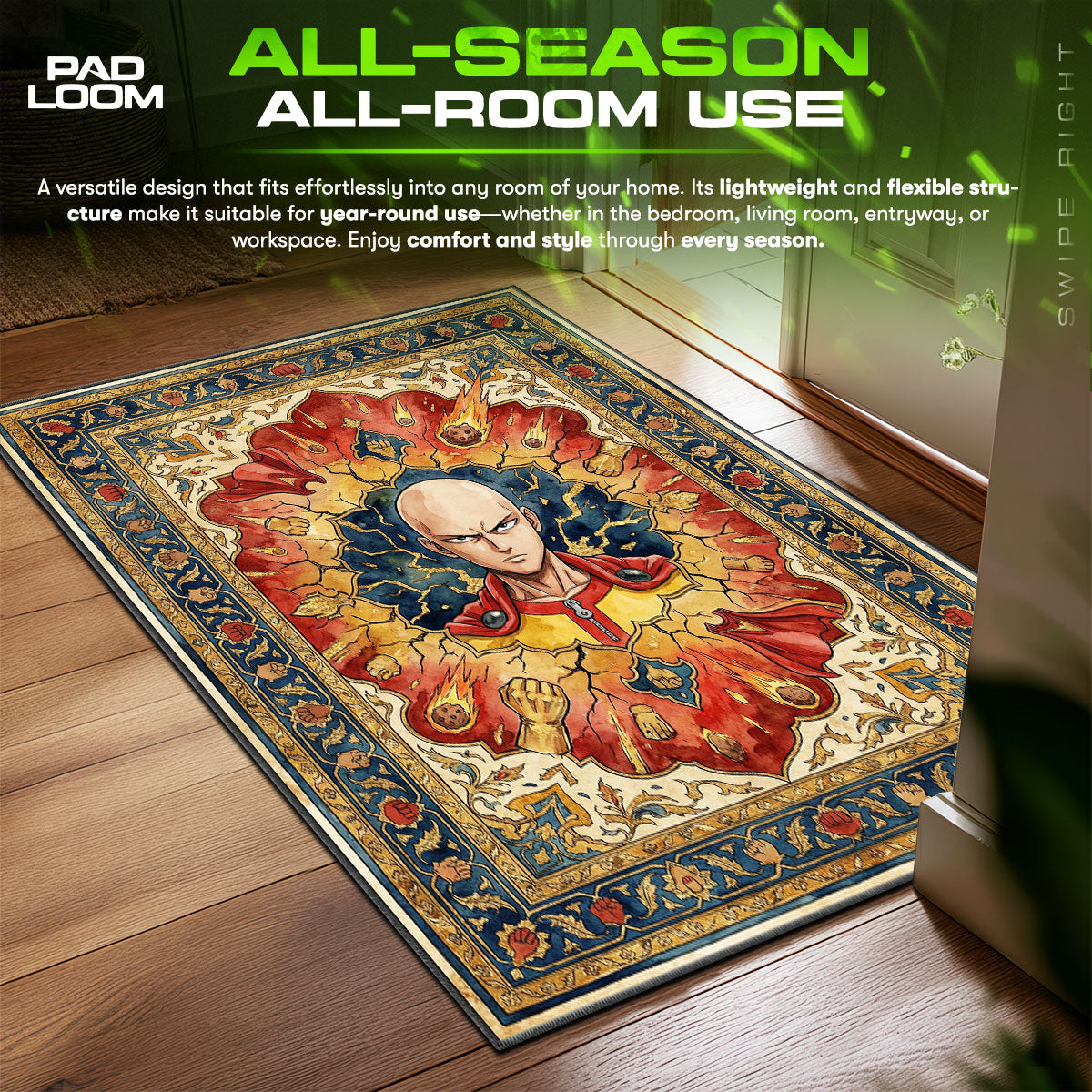 Saitama Serious Impact One Punch Man Chair fan rug — premium quality print