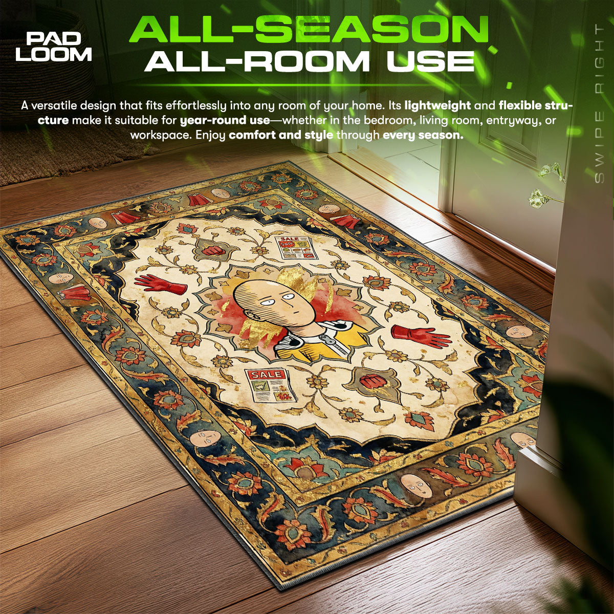 Saitama Supermarket Sale One Punch Man Chair fan rug — premium quality print