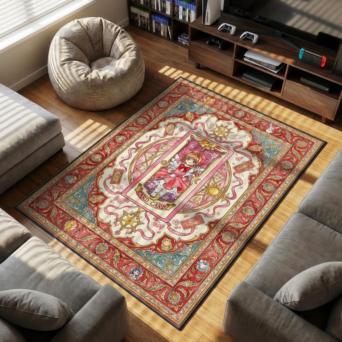 Sakura Card themed area rug for home decor fans