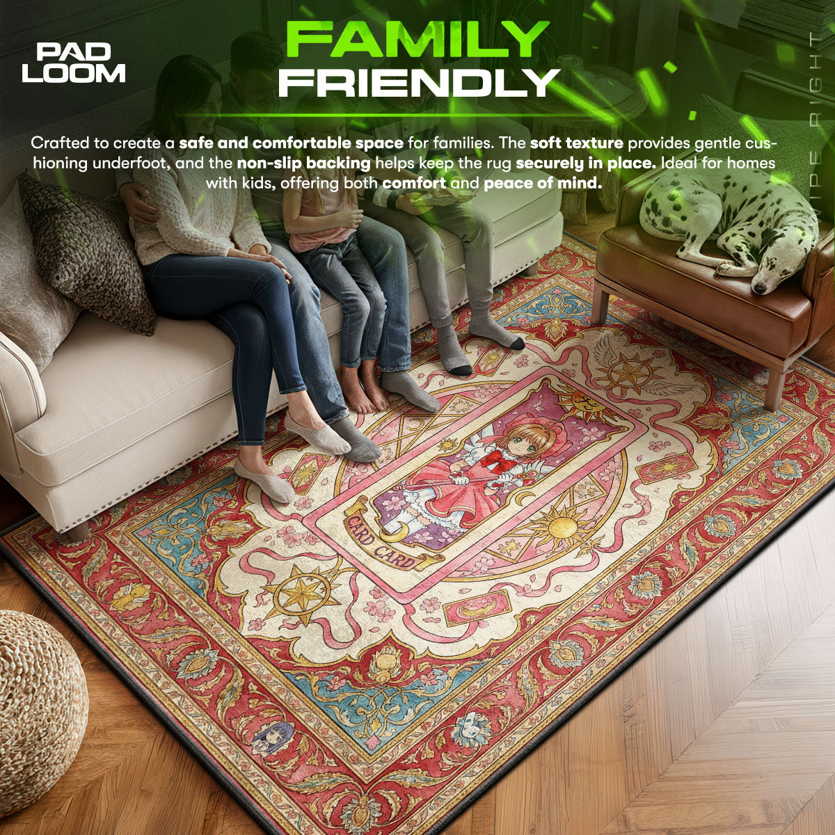 Sakura area rug showing full home decor artwork