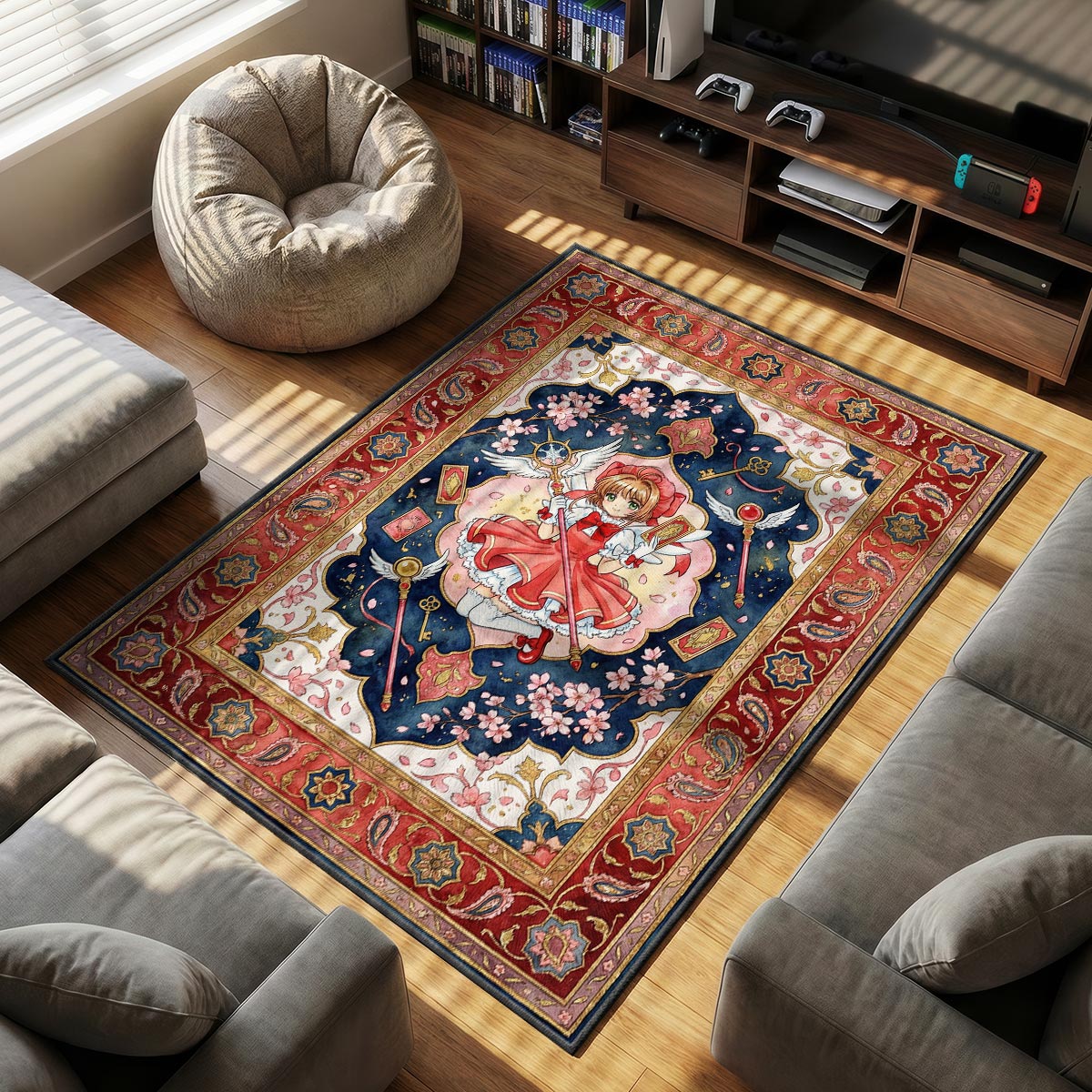Sakura Celestial themed area rug for home decor fans