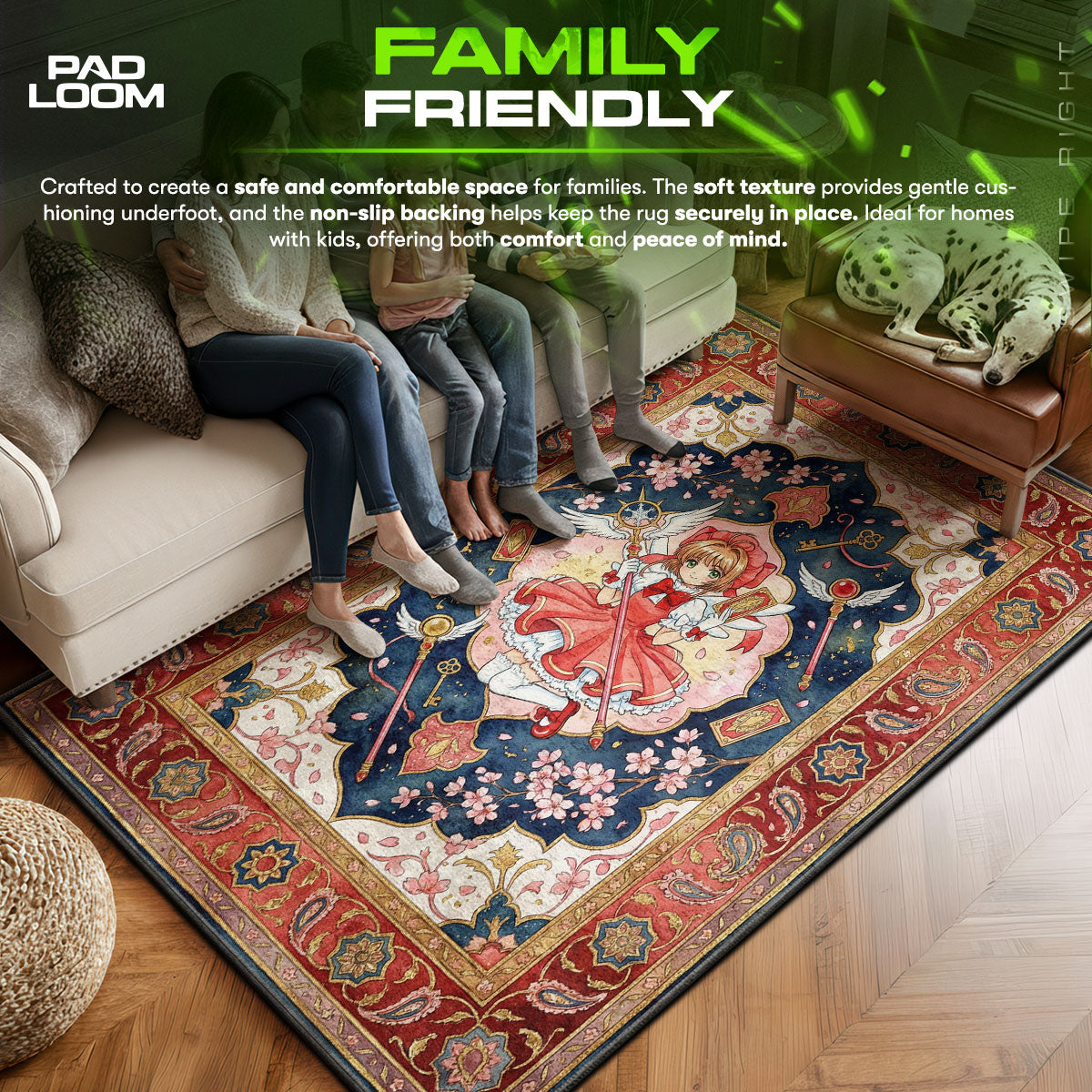 Sakura area rug showing full home decor artwork