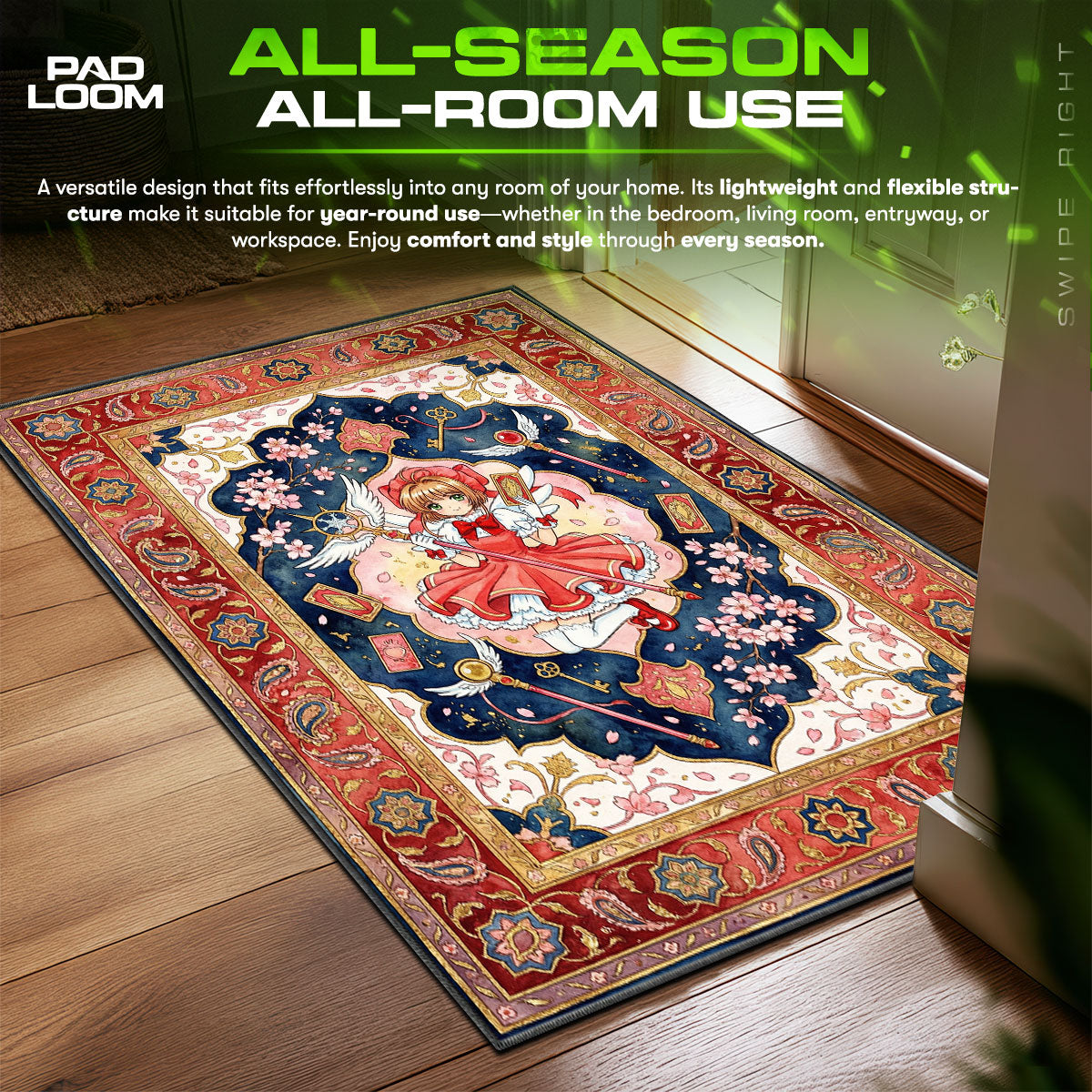 Sakura Celestial Keys Cardcaptor Sakura Chair fan rug — premium quality print