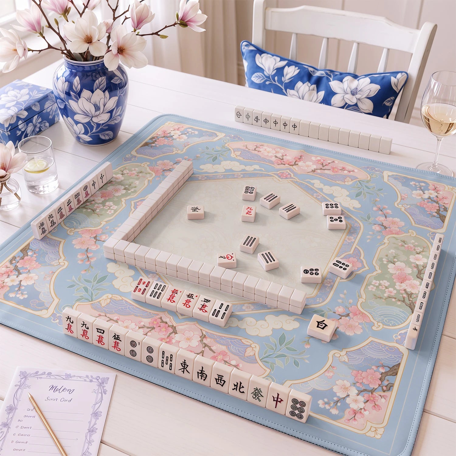 Sakura Cloud mahjong mat – M (60x60 cm) and L (81x81 cm) sizes