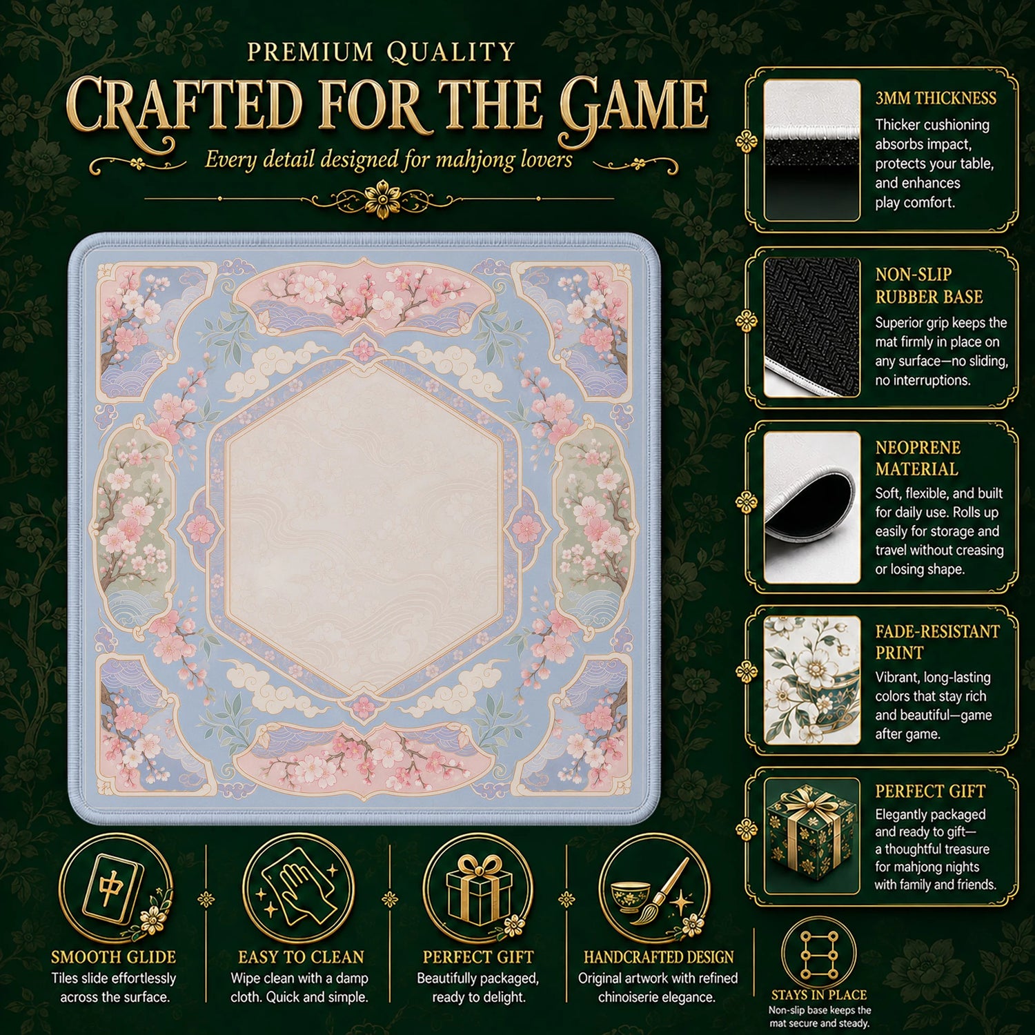 Sakura Cloud Mahjong Mat – neoprene mah jongg table mat