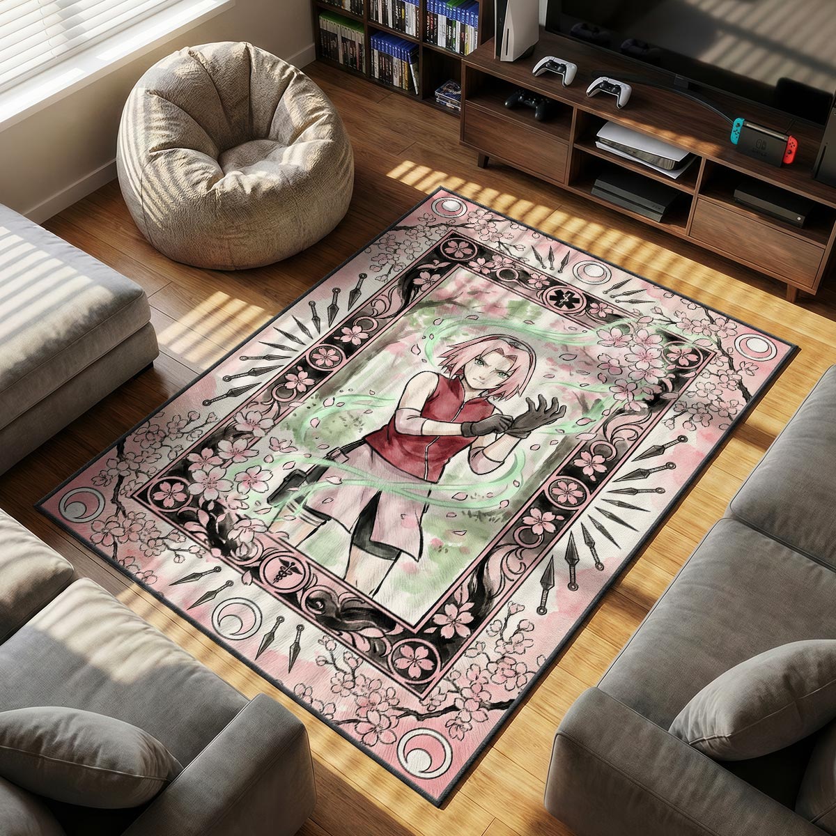 Sakura Haruno Cherry Blossom Rug - Naruto Shippuden Chair Mat