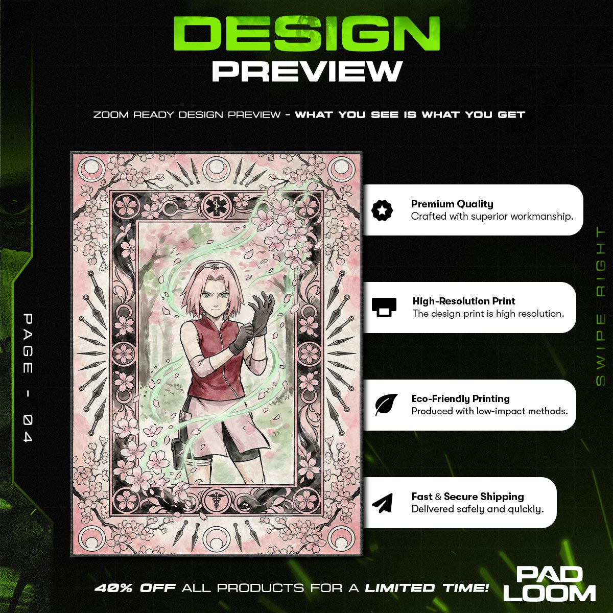 Sakura Haruno Cherry Blossom Rug - Naruto Shippuden Chair Mat