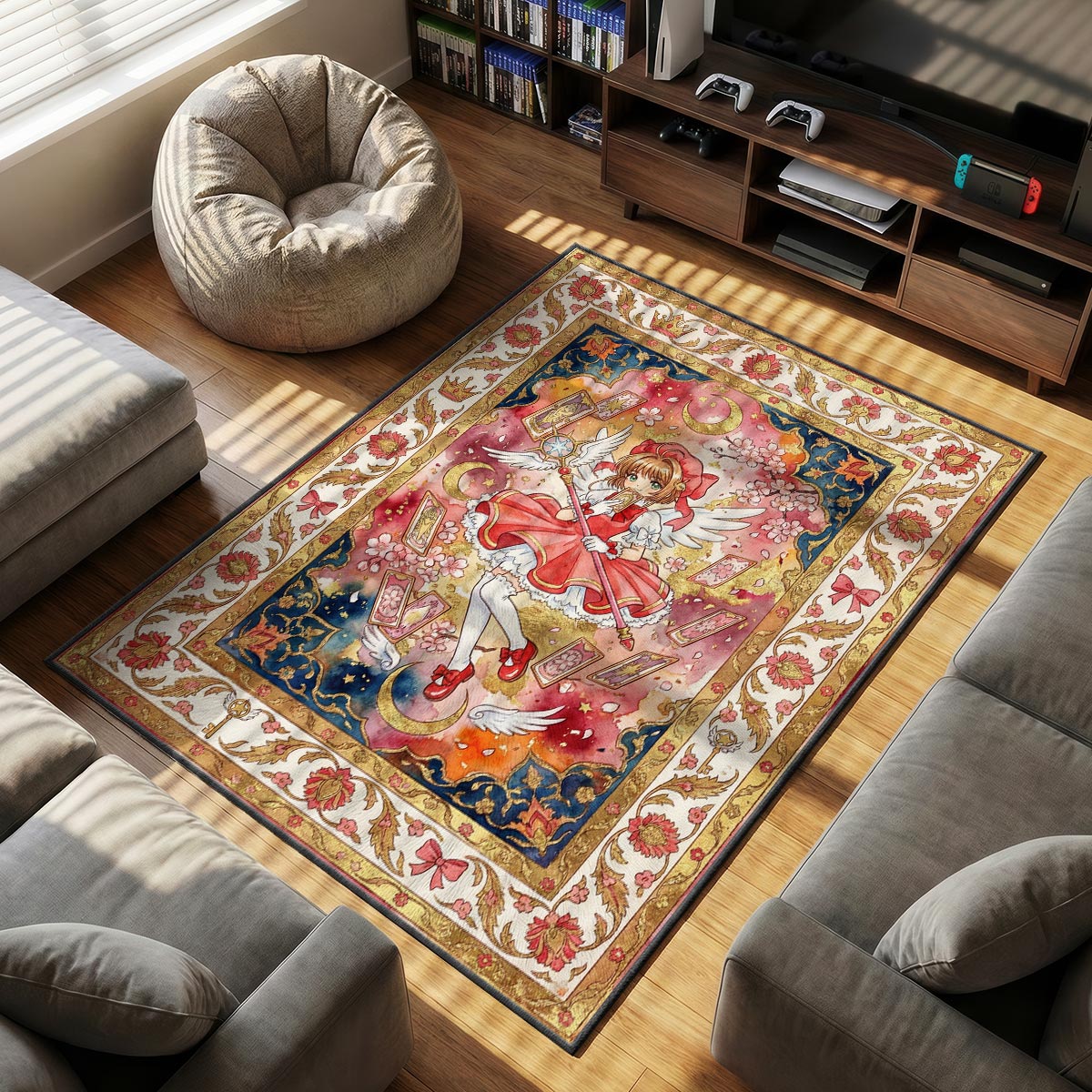Sakura Star themed area rug for home decor fans