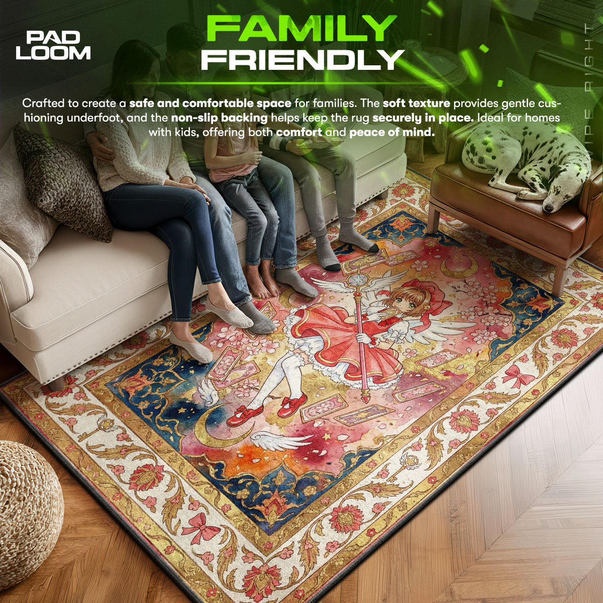Sakura area rug showing full home decor artwork