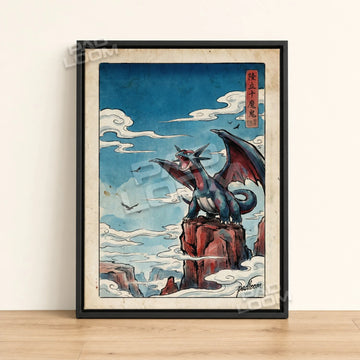 Salamence Roaring Pokemon poster - framed canvas wall art in a black frame