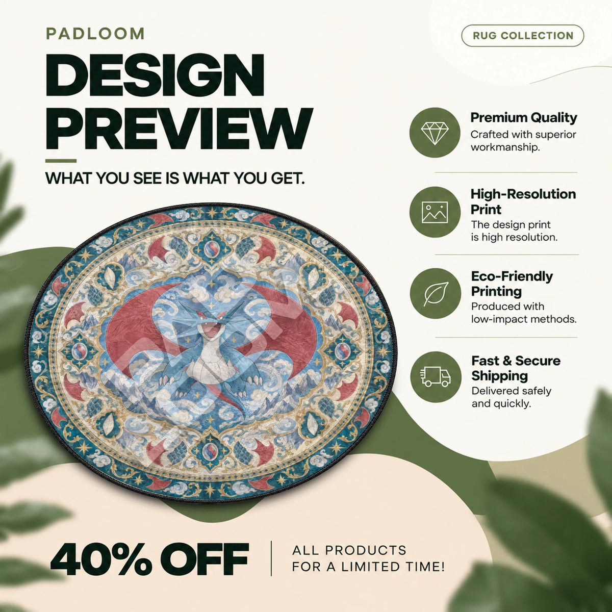Salamence Soaring Pokemon round rug full design preview
