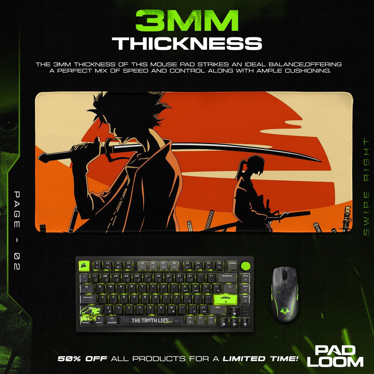Samurai Champloo Rival Shadows Mouse Pad, Anime Gaming Desk Mat Padloom