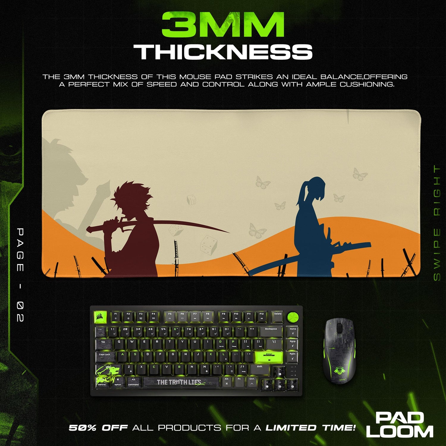 Samurai Champloo Sunset Duel Mouse Pad, Anime Gaming Desk Mat Padloom