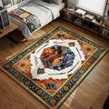 Samurai Champloo Trio surrounded by floating glasses katanas and vinyl records in cream artifact style area rug and floor mat