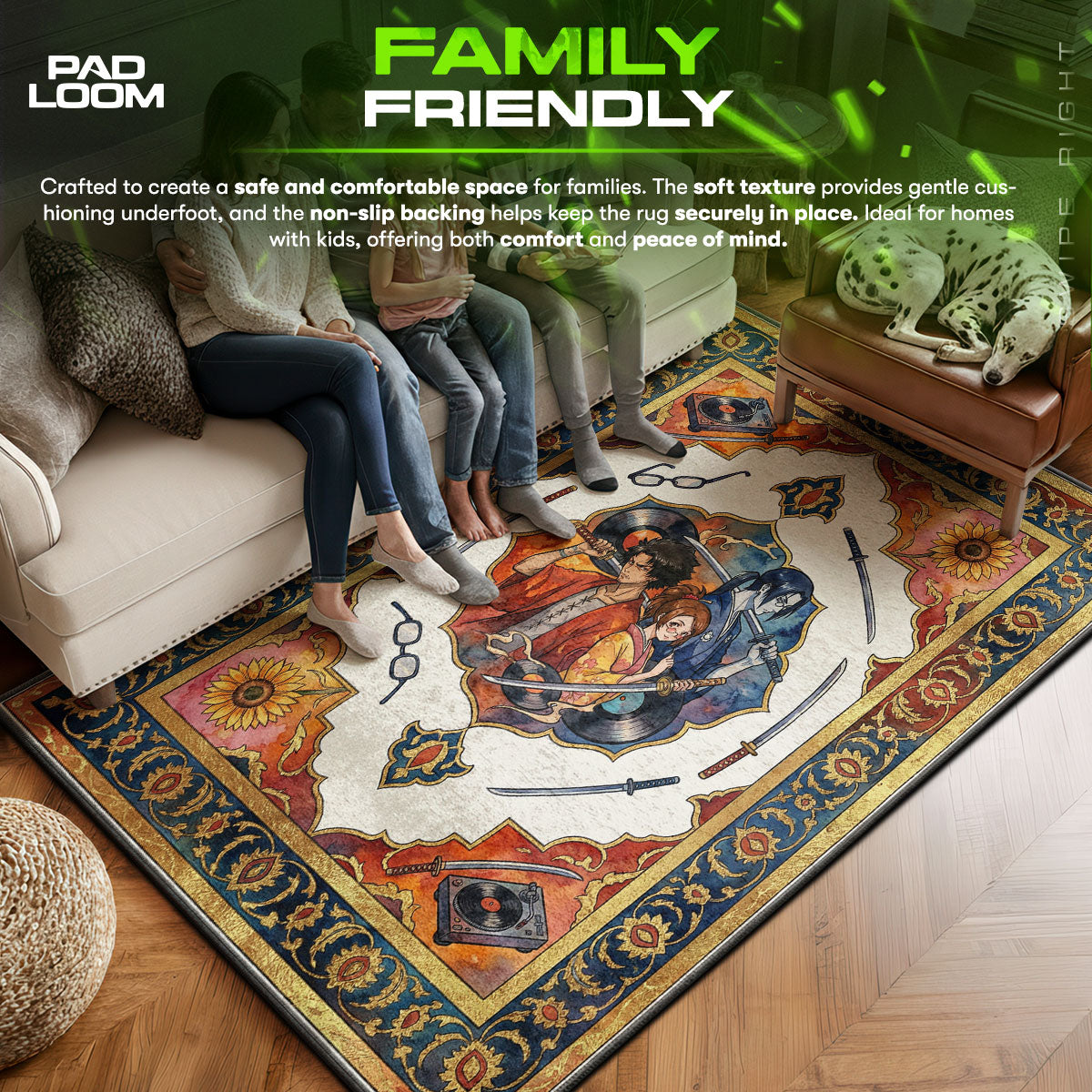 Samurai area rug showing full home decor artwork