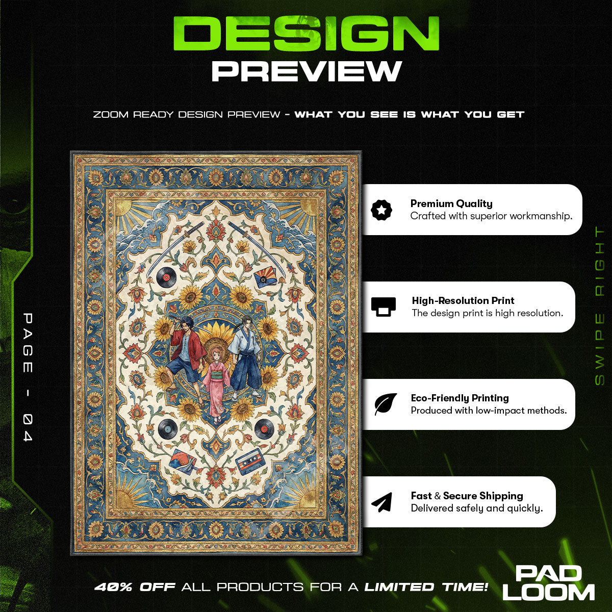 Chair character design printed on rug