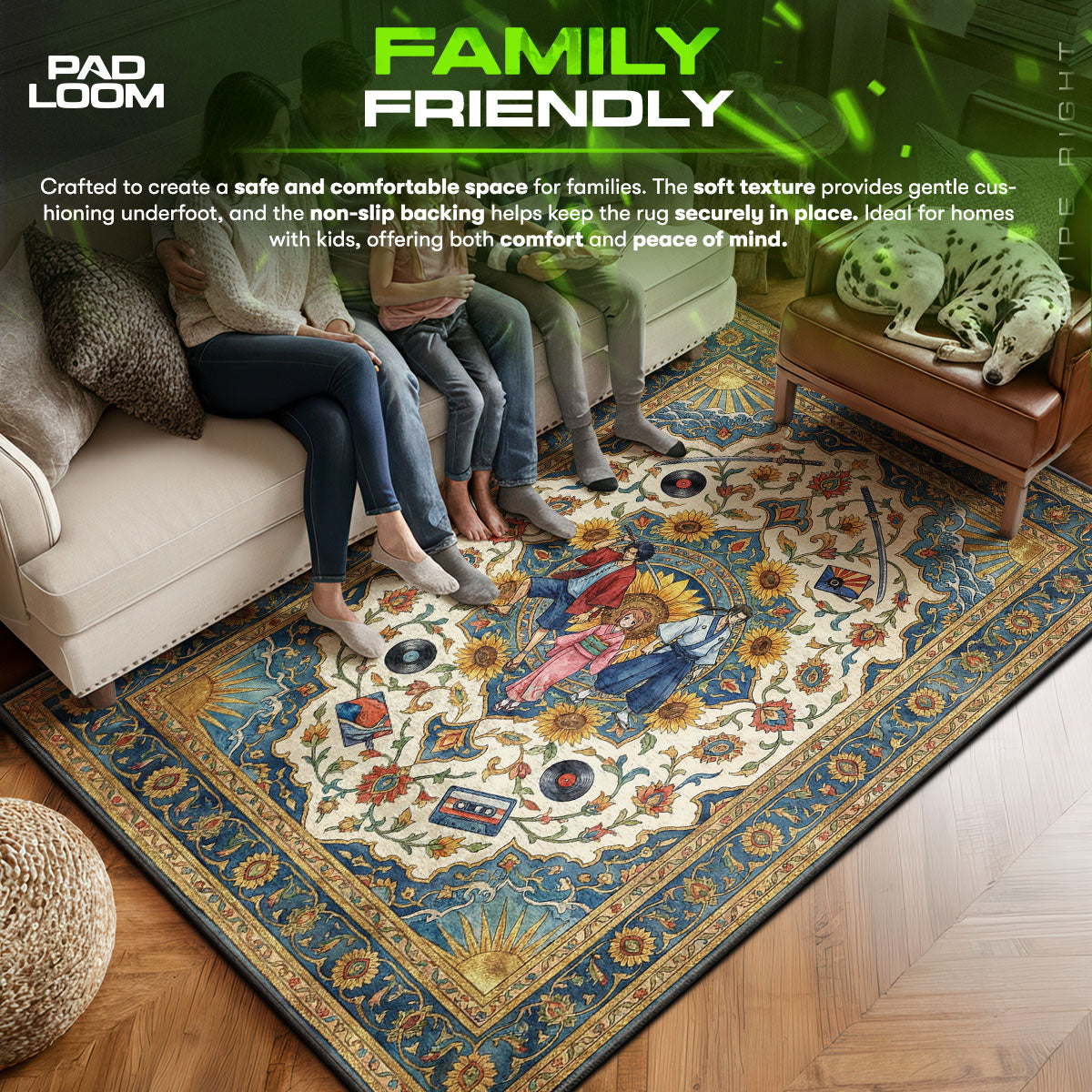 Samurai area rug showing full home decor artwork