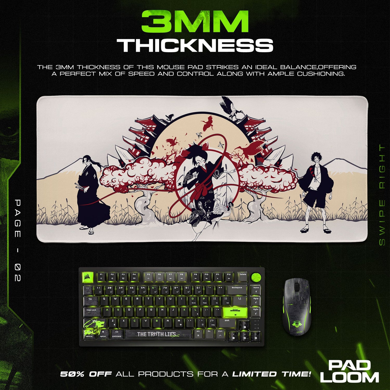 Samurai Champloo Trio Temple Mouse Pad, Anime Gaming Desk Mat Padloom