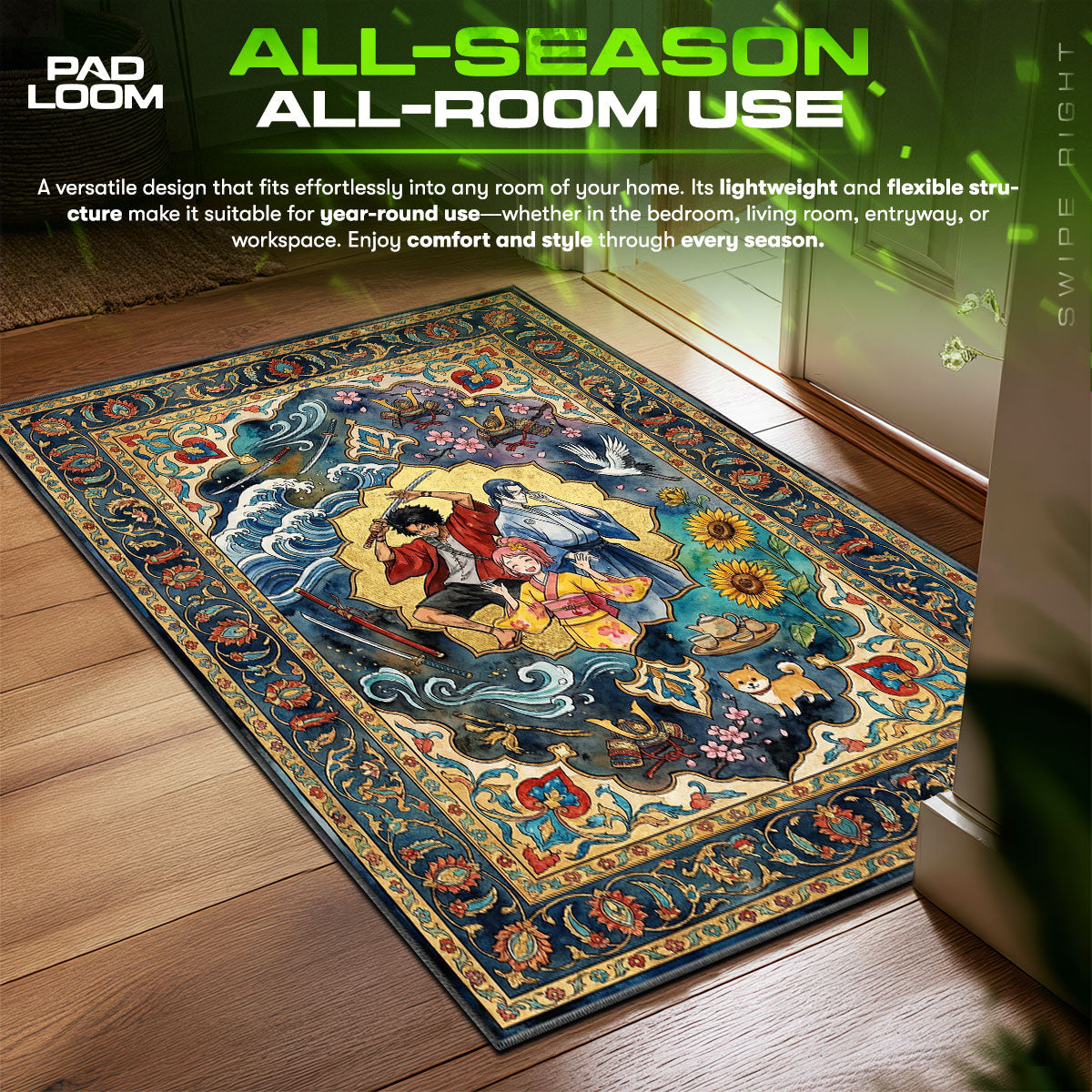 Samurai Champloo Trio Whimsical Samurai Champloo Chair fan rug — premium quality print