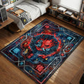 Cyberpunk 2077 Samurai band logo with flaming demon mask and blue circuitry lines gaming area rug and floor mat