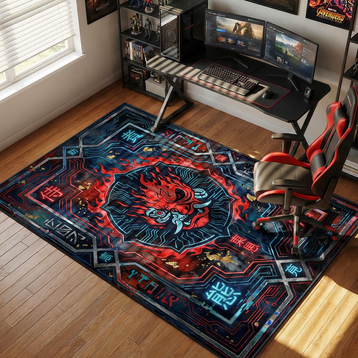 Samurai Oni Flame Rug - Cyberpunk 2077 Chair Mat
