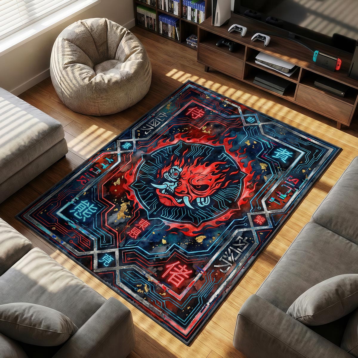 Samurai Oni Flame Rug - Cyberpunk 2077 Chair Mat