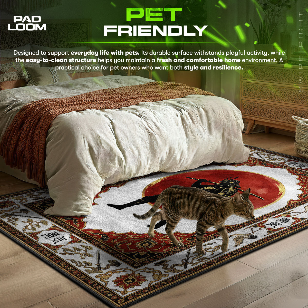 Samurai Red themed area rug for home decor fans