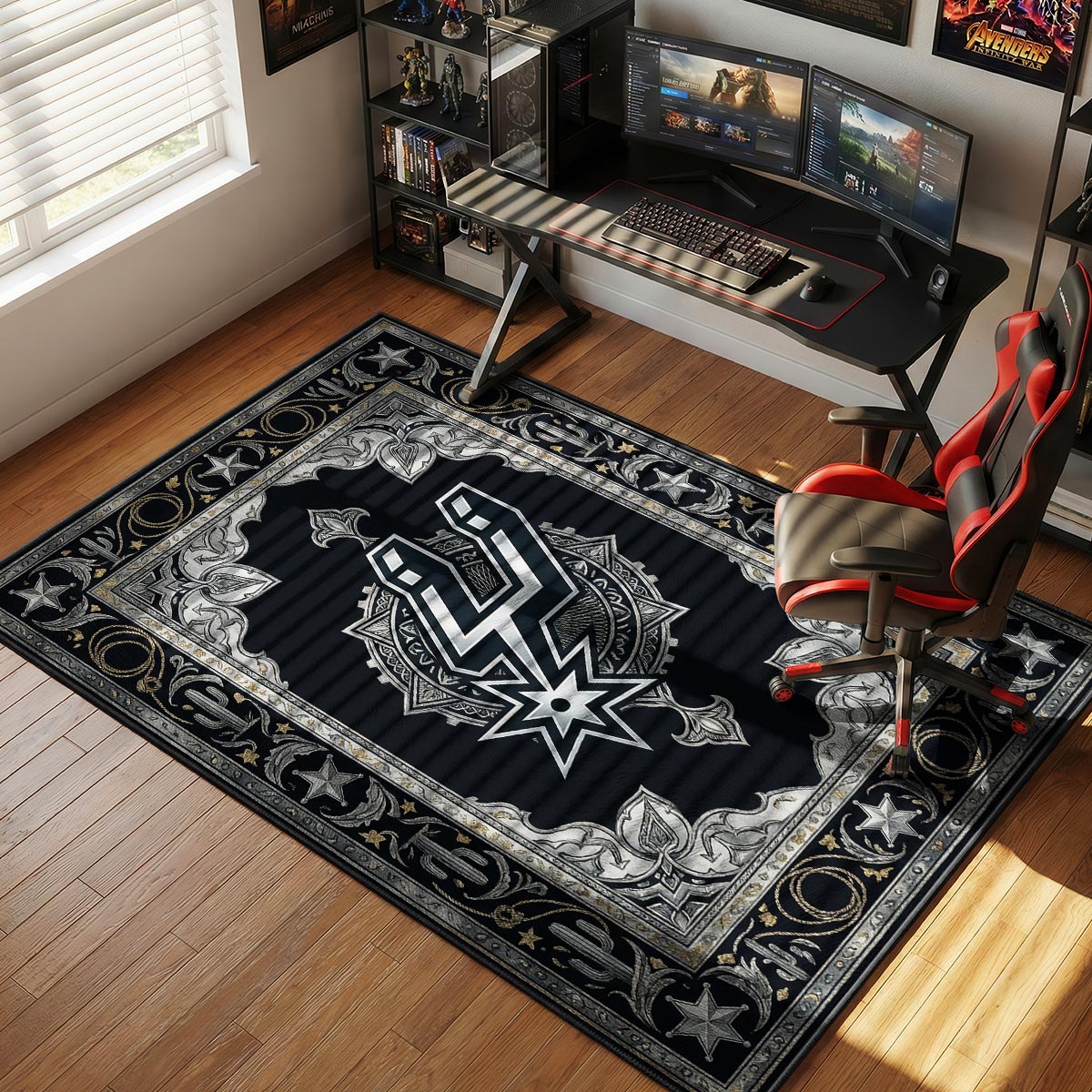 Spurs Black Basketball Floor rug — main product view