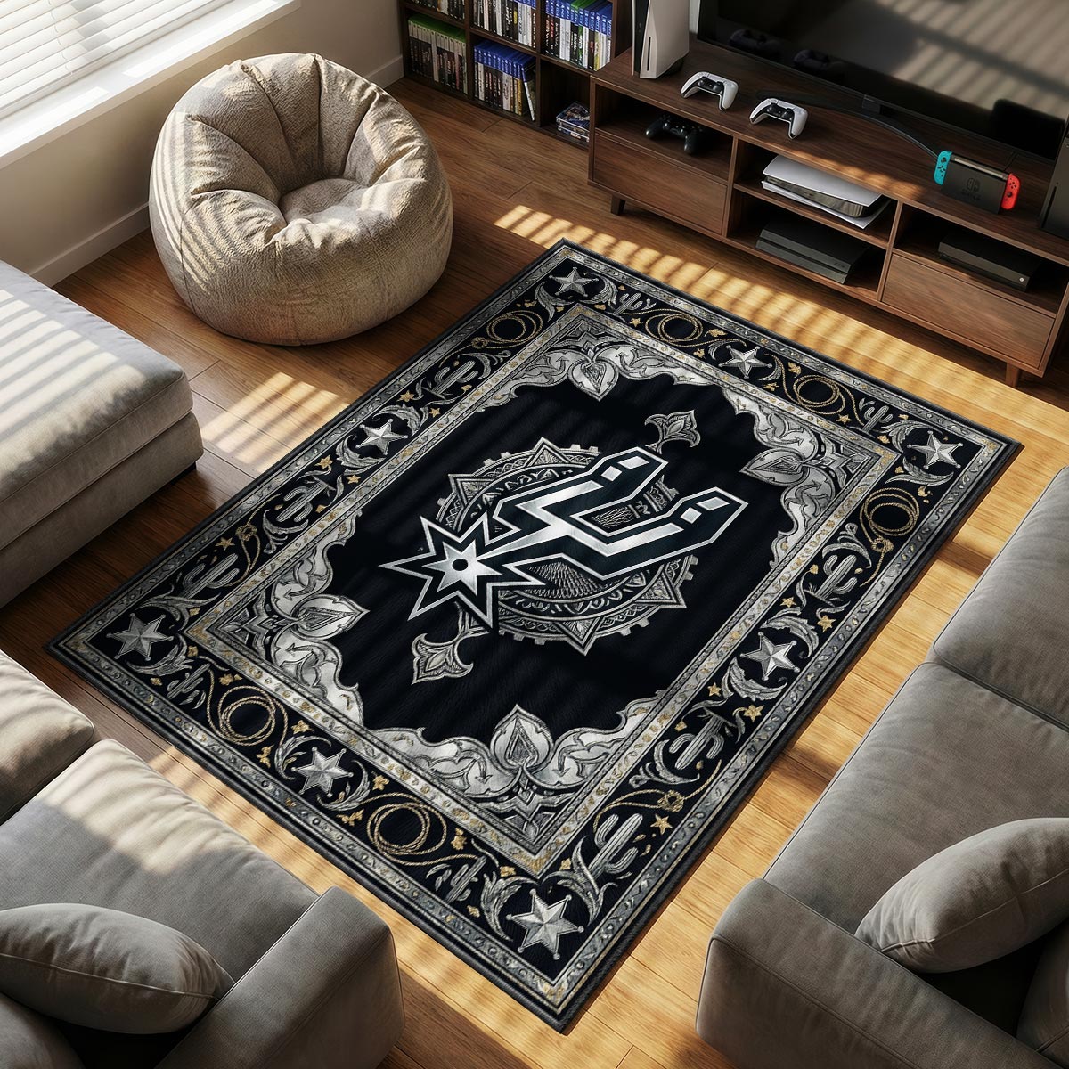 Spurs Black themed area rug for Gothic fans