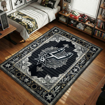 Spurs Gothic Black Rug - Basketball Floor Mat