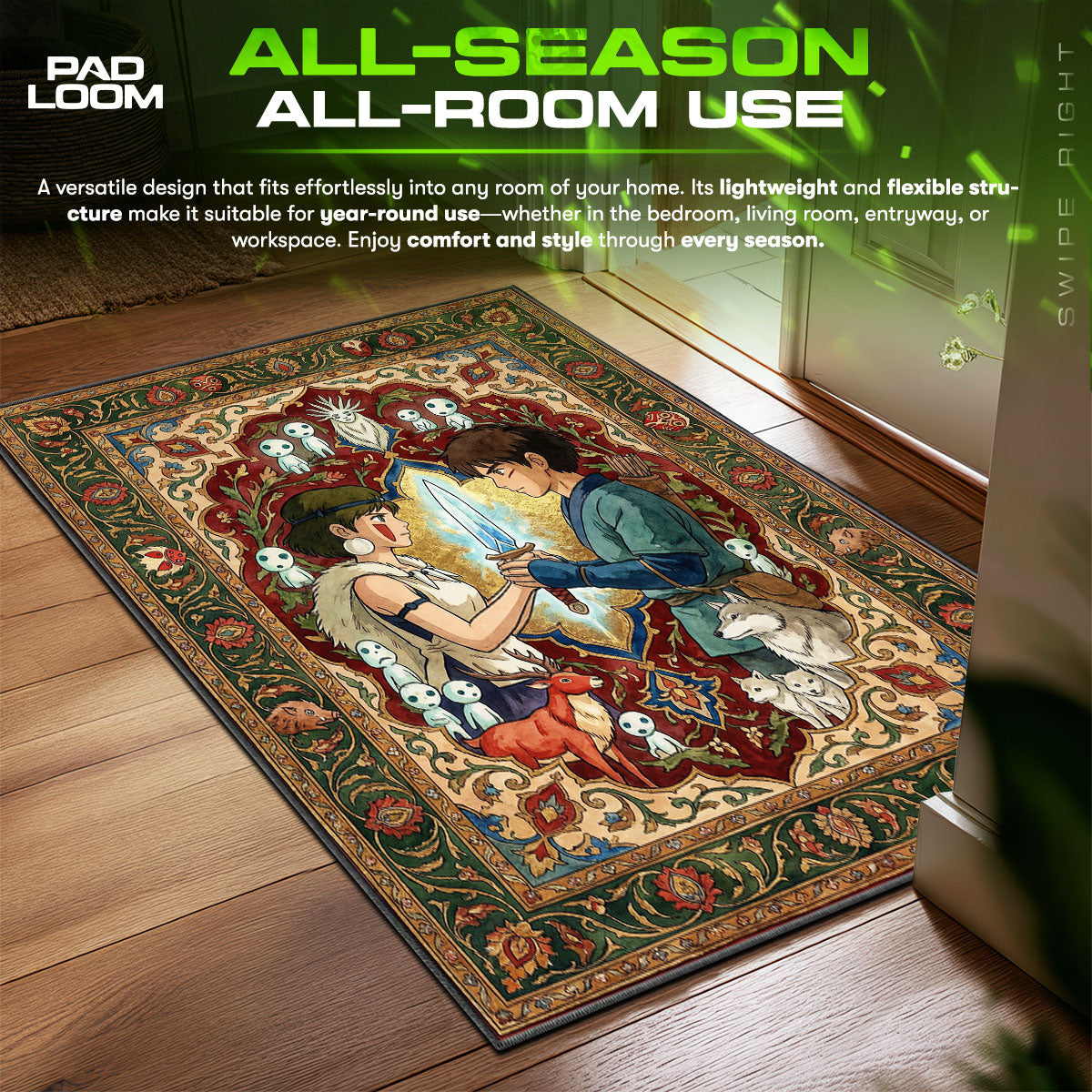 San & Ashitaka Crystal Dagger Princess Mononoke Chair fan rug — premium quality print